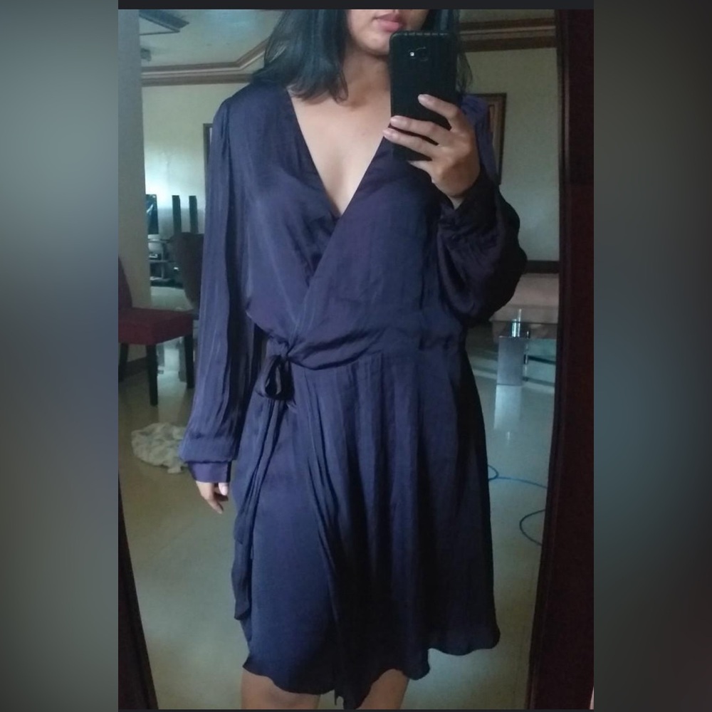 💥OLD NAVY WRAP & TIE DRESS W LONG ELASTIC SLEEVES SZ S EUC NAVY BLUE HOT HOT🔥